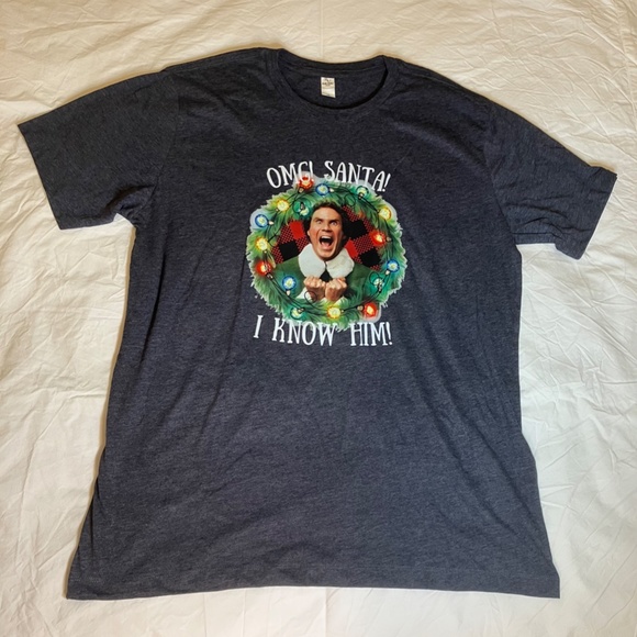 Mens ELF "OMG! SANTA! I KNOW HIM!" heather blue t-shirt, size XL - NWOT - Picture 3 of 6